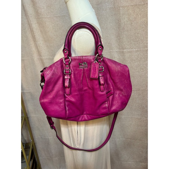 Coach Handbags - Coach Madison Lindsey Satchel Magenta Pink Leather Handbag 21222